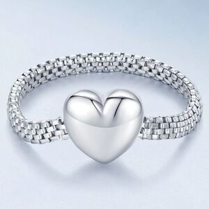 Sterling Silver Heart Ring Watchband Chain Band Size 6 to 6.25